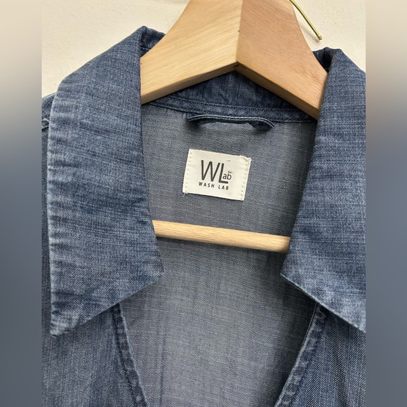 Denim Button-Front Long Shirt Dress in Blue - Picture 3 of 9